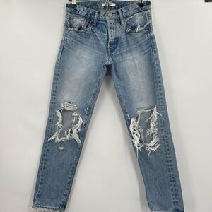 Moussy Blue Light Wash Distressed Tapered Straight Leg Jeans Size 26